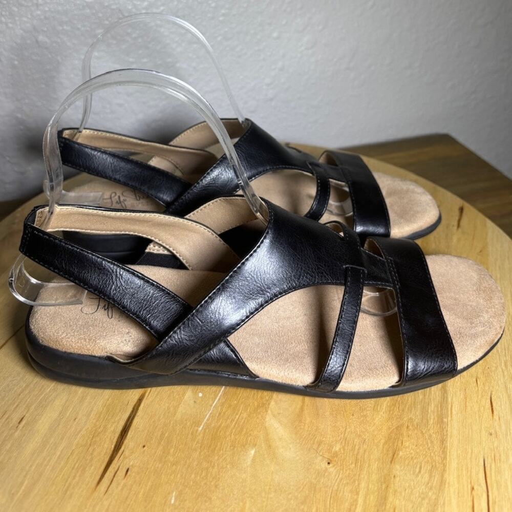 Life Stride Soft System Black Faux Strappy Cushioned Sandals size 8.5 M